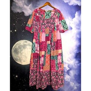 Patchwork Floral Cotton Maxi Dress 3X Boho Cottagecore Festival Lagenlook Artsy